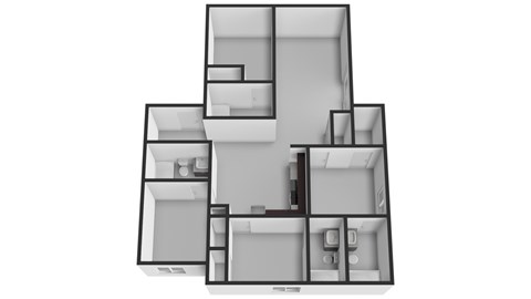 Floor plan for 4 beds, 4 baths, 1300 sqft